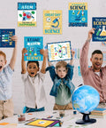 Children and teacher holding Science Classroom Decoration Banner And Poster Set For Teachers, Motivational Bulletin Board Cutouts.