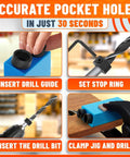 Process steps to use Pocket Hole Jig Kit For Woodworking, 14-Piece Aluminum Pocket Screw Jig Set With 0.2 Millimeter Precision
