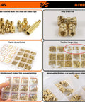Comparison of Brass Heat Set Threaded Inserts Kit For 3D Printing M2 To M5 Sizes Knurled Nuts Assortment with organized components.