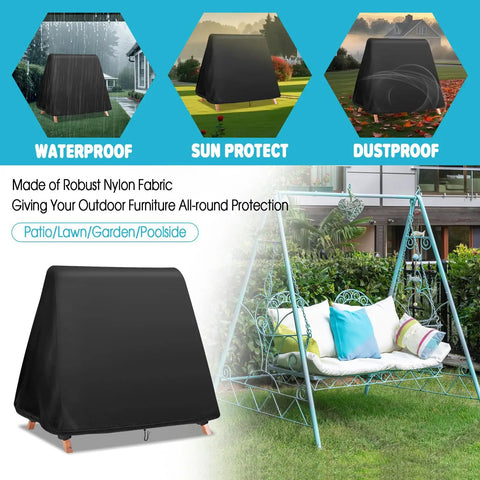 Waterproof A Frame Swing Cover For 72 Inch Porch Swings Glider Hammocks Windproof With Drawstring Buckles displayed outdoors