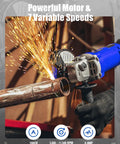 Beefy Four And A Half Inch Angle Grinder With 1000W Motor And 7 Variable Speeds Reaching Up To 11,500 RPM cutting metal pipe