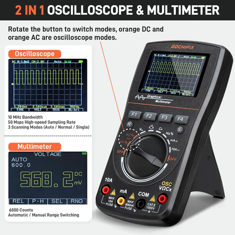 2 In 1 Portable Handheld Oscilloscope Multimeter With 10MHz Bandwidth And 50Msps Sampling Rate 6000 Counts DMM And Scope Combo