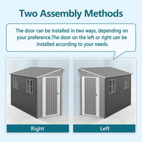 Lean To Shed 4x10 Ft With Floor Frame And Windows Heavy Duty Metal Outdoor Storage Shed shown with door positions
