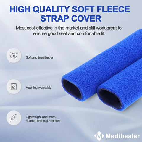 High quality soft fleece strap cover in blue, part of 16 Pack Universal CPAP Headgear Strap Covers With Reusable Soft Fleece Pads