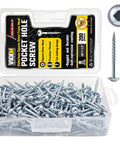 Pocket Hole Screw Kit With 200 Pieces Of Carbon Steel Button Head Screws In Internal Square Drive Size Eight By One And A Half Inches Zinc Coated Includes 150 Millimeter Square Drive Bit And Clear Storage Case