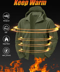 Men's Tactical Fleece Lining Jacket With Front Zip Left Zip For Hunting And Mountaineering, Windproof Thermal Coat, Army Green