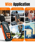 Handy Decibel Meter For Home, Office And Factory, Digital Sound Level Meter With AC Weighting, Reads 30 To 130 dB, Fast And Slow Response, Max And Min Readouts, LCD Screen, Neighbors Noise Checker, Vitality Orange shown measuring living, car, music, work and industrial noise