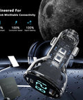 Road Trip Ready 3 In 1 Car Adapter For Starlink Mini with visible digital display and dual USB ports for car charging.