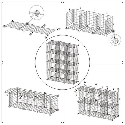 Assembly guide for Wire Cube Storage Organizer With Twelve Modular Grids For Home Office And Living Room Large Capacity