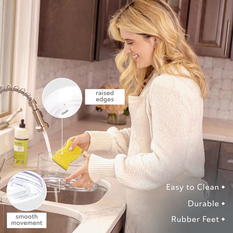 Woman cleaning Two Pack Lazy Susan Turntables Clear Acrylic Carousel Storage For Fridge Pantry Cabinet Or Counter Tops Rotates 360 Degrees.