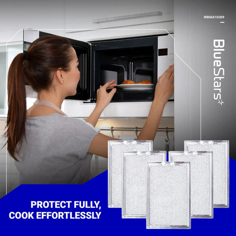 Woman using microwave with Beefy Heavy Duty Microwave Grease Filter Replacement 7.64 By 5.12 Inches for over-range vent hoods