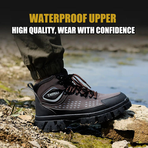 Mens 6 Inch Waterproof Steel Toe Work Boots Built Tough As Nails For Construction And Industrial Jobs In Brown Leather, ASTM F2413-24 Compliant, Size US 7.5, Slip Resistant And Comfortable