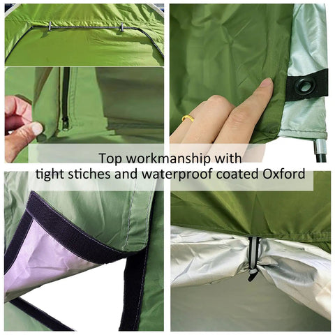 Outdoor Bike Shelter For Two Bikes Made With 210D Oxford Fabric PU4000 Waterproof Coating showcasing zipper and structure details.