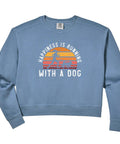 Happiness is Running With a Dog design on blue Canicross Lover Crop Sweatshirt For Women Dog Mom Approved Gear Built For Running.