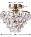 Lit Gold Crystal Chandelier Mini Ceiling Light Modern Flush Mount With Raindrop Crystals For Hallway Bedroom Living Room E26 Base Easy Install Boss Look Ceiling Fixture with dimensions.