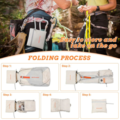 Demonstration of folding Ultralight 15L Daypack for Travel and Outdoors into compact pouch, showing each step of the process.