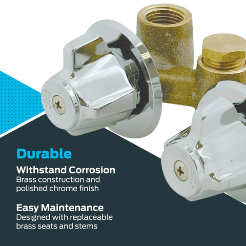 Multi Turn Chrome Shower Stall Valve One Half Inch IPS Brass Wall Mounted Shower Valve For Standard Showers Durable High Impact Construction Easy Install Replacement Valve For Modern Bath