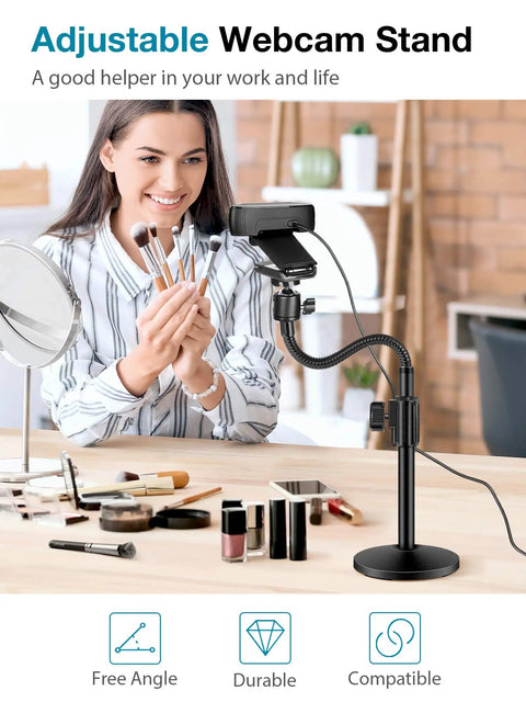 Heavy Duty Flexible Webcam Stand Arm With Smooth Tilting Desk Camera Mount Holder For Universal Quarter Inch Threads And Logitech Gear, adjustable webcam mount with brushes.