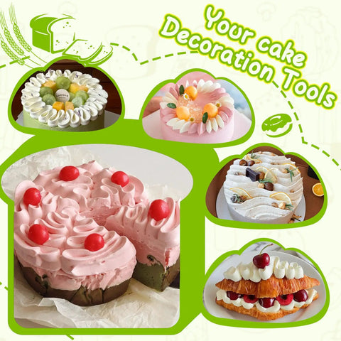Cake decorated with frosting and fruit using Three Piece V Shaped Piping Tips Set Pro Grade Stainless Steel Cake Decorating Tips
