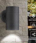 Outdoor Wall Sconce Light Set Weatherproof Cylinder Exterior Lighting For Porch Garage Patio Entryway IP65, mounted on stone wall