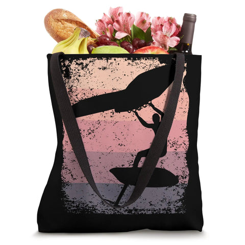 Retro Wing Foiling Tote Bag For Wingsurfing Enthusiasts And Coaches With Vintage Man Wingboard Design, 16x16 Inch Carry All