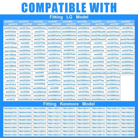 Washer Drain Pump Motor Replacement For LG And Kenmore Washers model compatibility chart with various LG Kenmore models