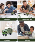 Children and adults building Hands On Military Truck STEM Building Toy Set For Boys Ages Eight To Twelve Metal Army Vehicle Model Kit Engineering STEM Project Kit For Kids To Build Learn And Ignite Makers Skills.