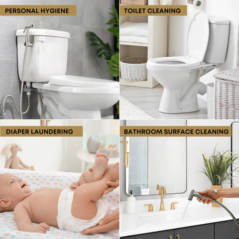 Handheld Bidet Sprayer Kit For Toilet And Cloth Diaper Sprayer Set, Stainless Steel shown for hygiene and cleaning uses