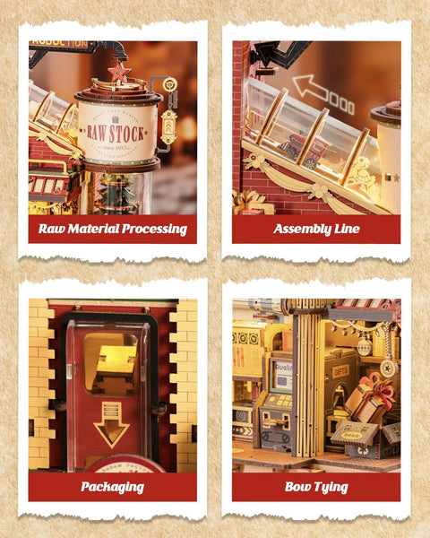 Images of a 3D Wooden Puzzle Kit For Adults Gift Factory Mechanical Model With Music And Lights 449 Pieces DIY Build It Yourself.