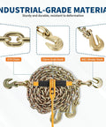 Heavy Duty 2 Pack Ratchet Load Binder Set With Grade 80 Chain And Grab Hooks 9200 Lbs Capacity featuring G70 chain and hook details.