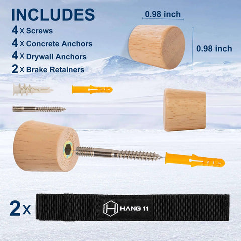Solid Wood Ski Wall Mount Rack That Shows Off Your Boards As Dope Home Decor While Saving Valuable Floor Space And Keeping Your Alpine Gear Looking Sharp And Well Organized Year Round hardware set including screws and anchors.
