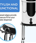 Extra Tall Water Filter Stand With 8 Inch Rise For No Fuss Easy Filling And Tall Dispensing, polished stainless steel base detail