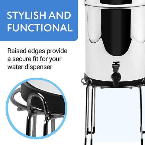 Extra Tall Water Filter Stand With 8 Inch Rise For No Fuss Easy Filling And Tall Dispensing, polished stainless steel base detail