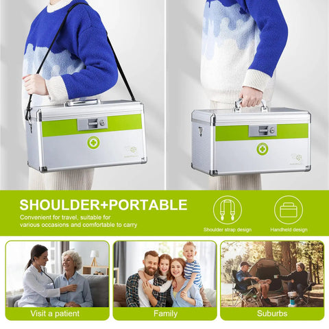 Extra Large Medicine Lock Box With Adjustable Shoulder Strap And Child Safety Lock Portable Medical Organizer