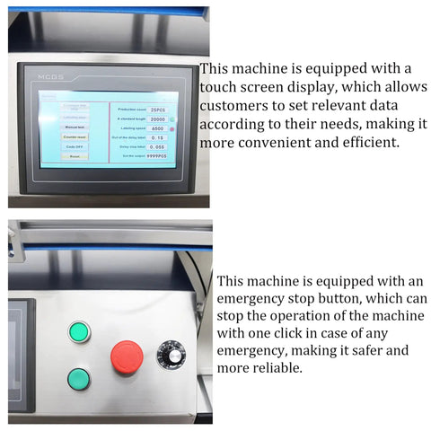 Touch screen display of the Desktop Conveyor Plane Labeling Machine 110V Plug And Play Adjustable Bottle Label Applicator.