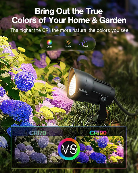 12W 2900K COB LED Low Voltage Landscape Spotlight illuminating garden flowers at night