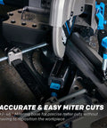 Pro Grade 14 Inch Cold Cut Miter Chop Saw with mitering base for precise cuts and zero repositioning of workpiece.