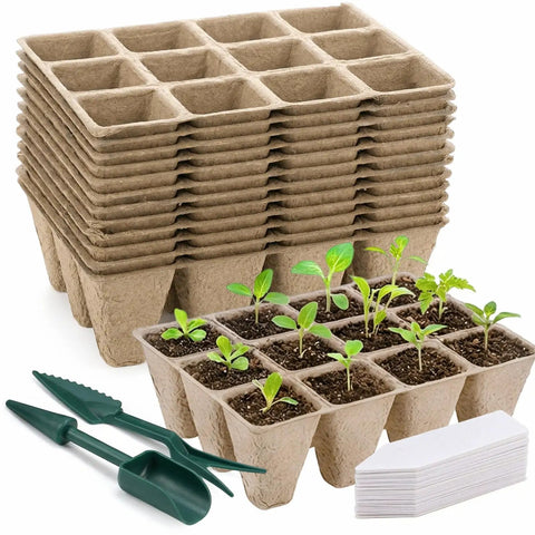 144 Cell Seed Starter Tray With Biodegradable Peat Pots 12 Pack Plant Starter Kit For Seedlings With 50 Labels And Transplanting Tools
