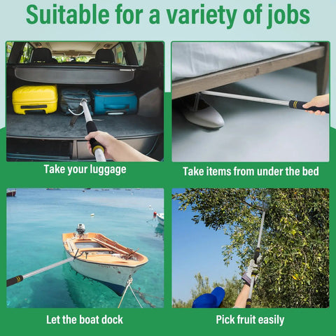 Heavy Duty Truck Bed Reach Tool Adjustable 32 To 85 Inch Stainless Steel Cargo Grabber With Dual Replacement Hooks And Cushioned Rubber Sponge Handle For Easy Grabs And Safe Lifting reaching luggage, bed items, boat dock and fruit