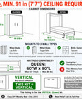 Queen Size Murphy Bed Hardware Kit Featuring Bulletproof Gas Piston Lift Systems And No Sweat Diy Wall Bed Frames. Cabinet dimensions and mounting details.