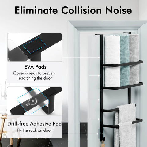 Over the Door Towel Rack for Bathroom Three Tier Behind Door with Hook Matte Black No Fuss Organizer installation