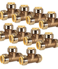 10 Pack One Half Inch Push Fit Tee Brass Plumbing Fittings For Copper PEX CPVC PE-RT Pipe No Tools Quick Connect