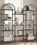 Arched Triple Column Small 4 Tier Bookshelf With Open Display Shelves And Iron Pipe Accents for living room decor