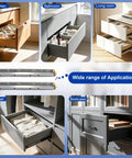 Heavy Duty Undermount Drawer Slides Two Pairs Twenty One Inch Full Extension Soft Close shown in kitchen, bathroom, closet, and living room.
