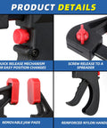 Detailed view of One Handed Bar Clamps for Woodworking Set 6 Inch F Clamp with Quick Change Mechanism and features