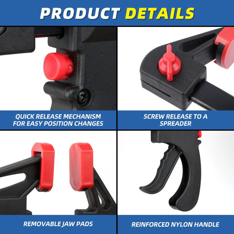 Detailed view of One Handed Bar Clamps for Woodworking Set 6 Inch F Clamp with Quick Change Mechanism and features
