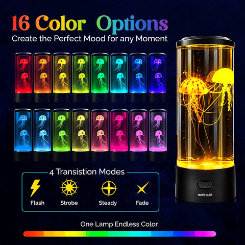 Lifelike Jellyfish Lamp With Sixteen Color Options And Four Modes Auto Shutoff Remote Controlled LED Night Light Display