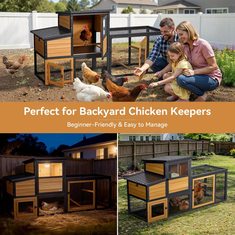 Wooden Chicken Coop For 2 To 4 Chickens With Run And 2 Nesting Boxes 2 Roost Bars PVC Windows Weather Resistant Roof