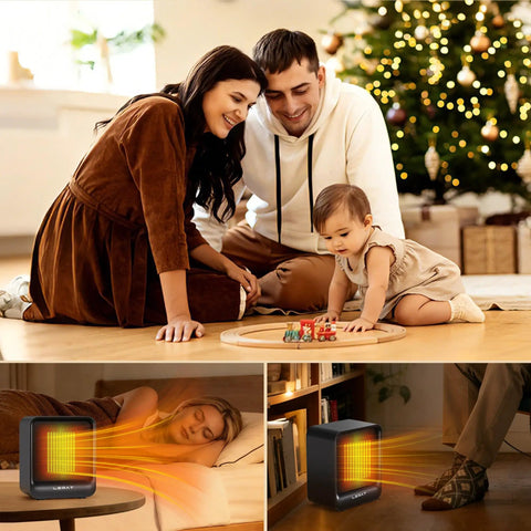 Ultra Compact 500W Desk Space Heater with Quiet Electric Heating and PTC Ceramic Core, safe for family use at home.