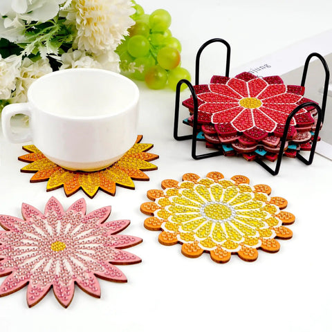 Flower Diamond Art Coasters Kit 8 Pieces For Totally Easy DIY Diamond Painting Coasters For Adults And Beginners With Holder